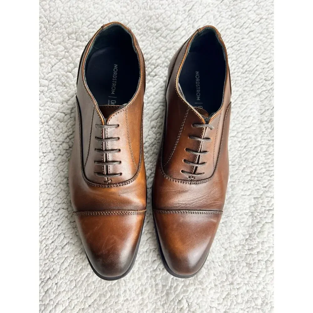 Nordstrom Cap Toe lace-up Oxford Cognac leather ortholite insole - Sz 8.5 - H19